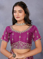 Thumbnail for Vellora Wine Vichitra Silk Foil Embroidery Codding Work Saree