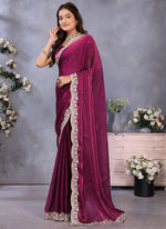 Thumbnail for Vellora Wine Fendi Chiffon Embroidery Resham Work Saree