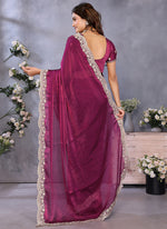 Thumbnail for Vellora Wine Fendi Chiffon Embroidery Resham Work Saree