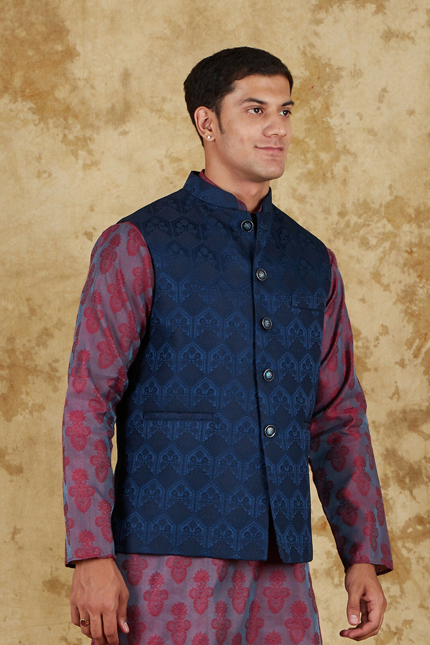 Bluesaanchi Men's Jacquard Rose Red With White Waistcoat - Distacart