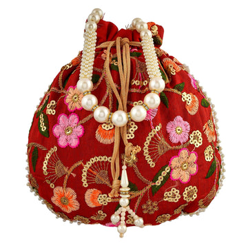Joban Fashion Silk Wedding Potli - Red - Dista