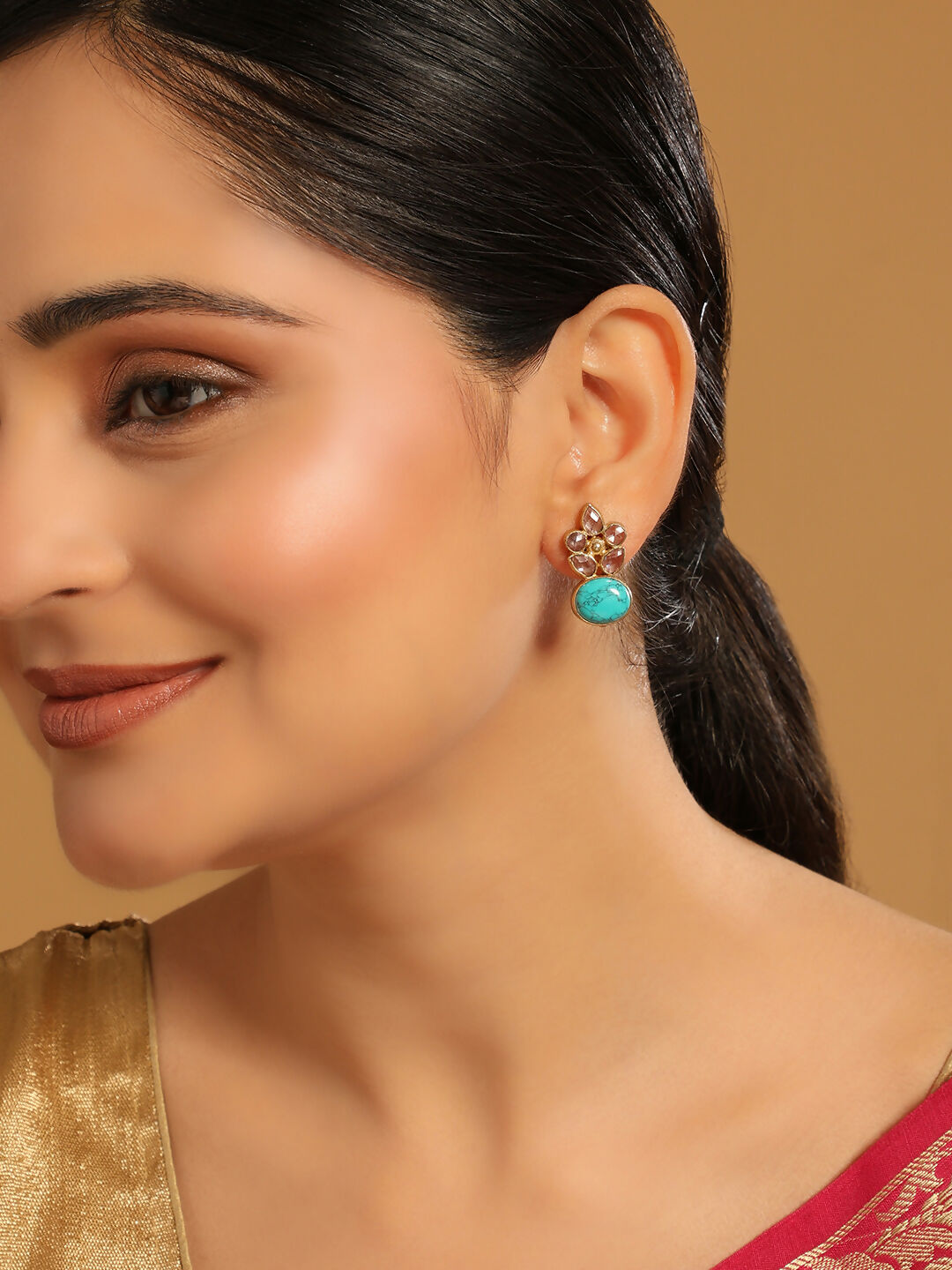 Nuyug 22K Gold Plated Turquoise Bloom Studs