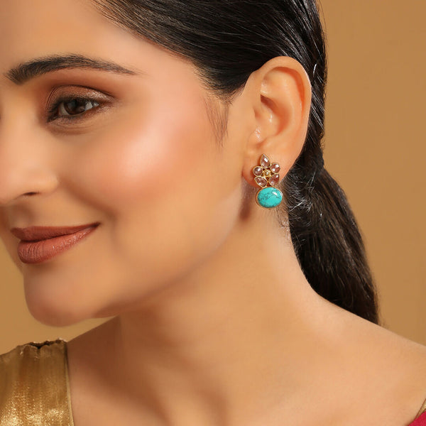 Nuyug 22K Gold Plated Turquoise Bloom Studs