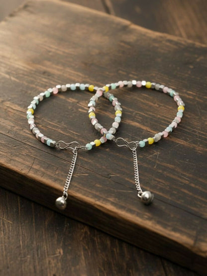 NVR Women Silver Plated Multicolour Artificial Beads Anklet - Distacart