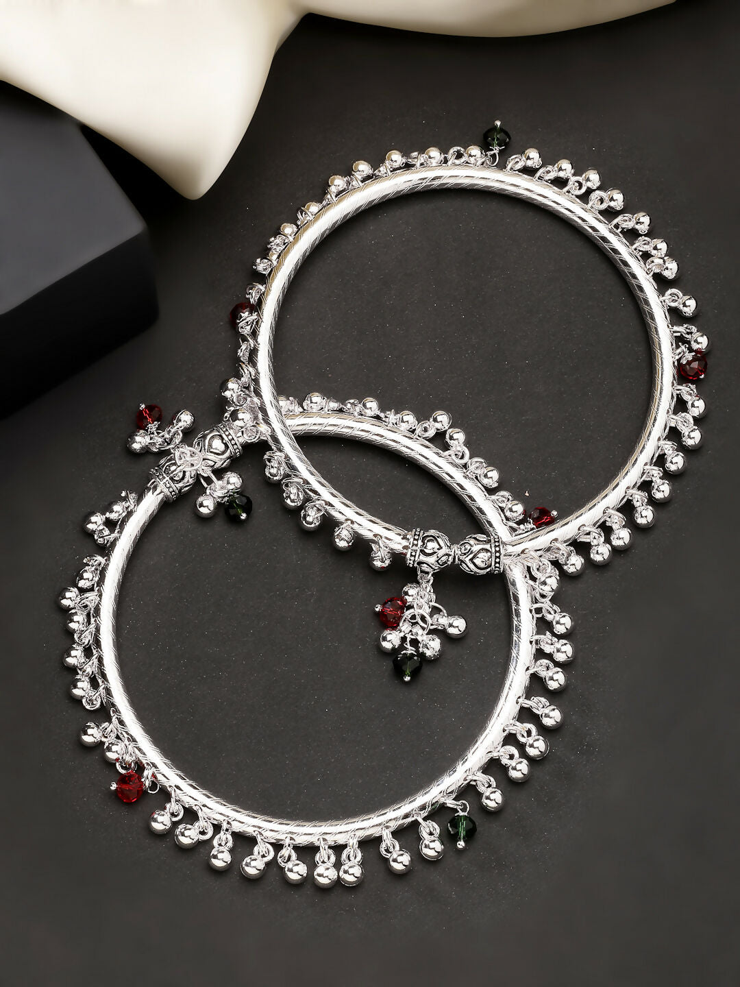 NVR Women's Set of 2 Silver-Plated Kada Anklets - Distacart