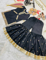 Thumbnail for Teeya Creation New Kids Trendy Heavy Embroidery Sequence Work Kurta Sharara Set-Black - Dista