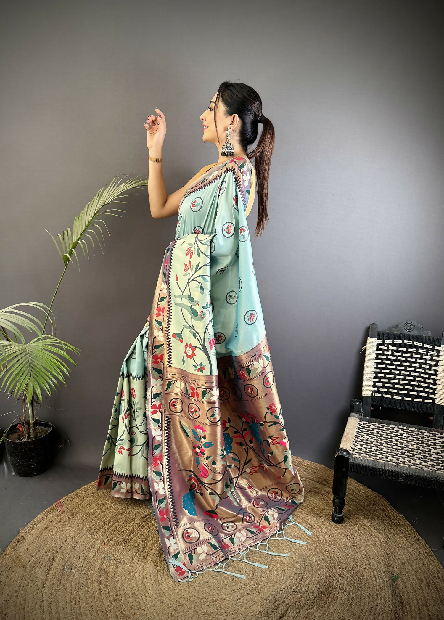 Joban Fashion Turquoise Blue Paithani Soft Silk Meenakari Saree