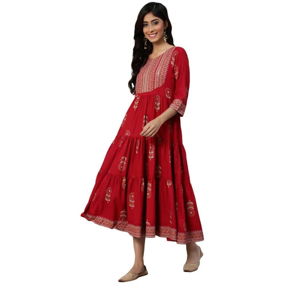 Anubhutee Women's Rayon A-Line Maxi Casual Maroon Dress - Distacart