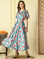 Thumbnail for Myshka Women's Multi Printed Velvet Party Dress - Distacart