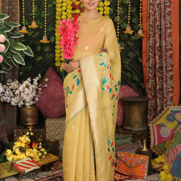 Astita Linen Cotton Yellow Saree