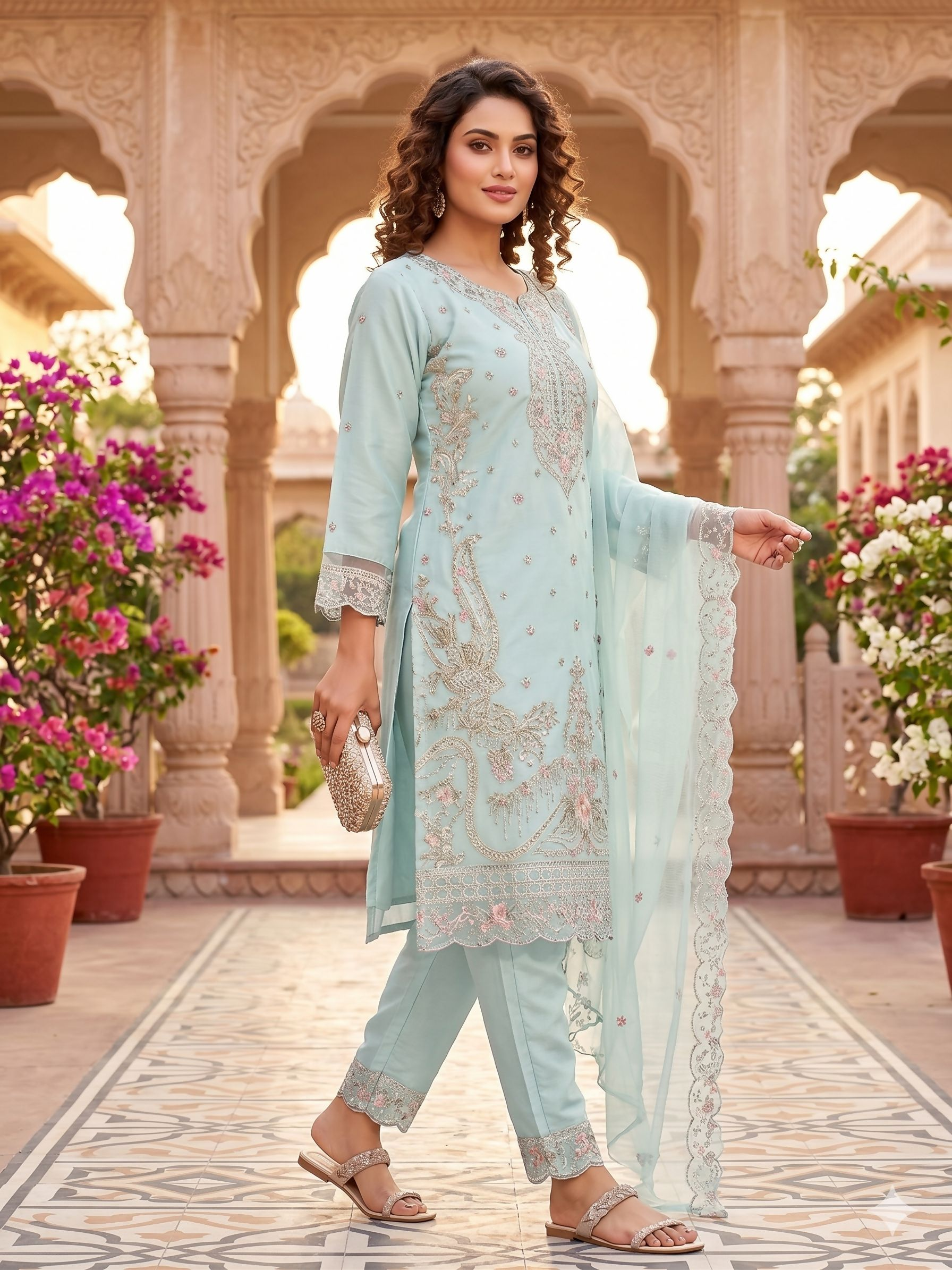 Teeya Creation Womens New Trendy Silk With Heavy Embroiedery With Sequence Work Kurta Set - Dista