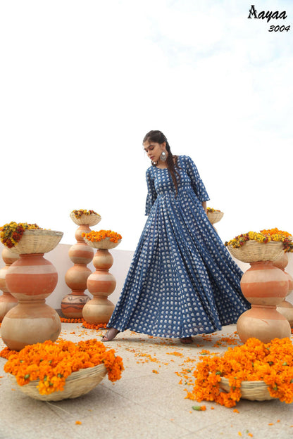 Aayaa Pure Ab Cotton Gown With Heavy Digital Print - Multi Color - Distacart