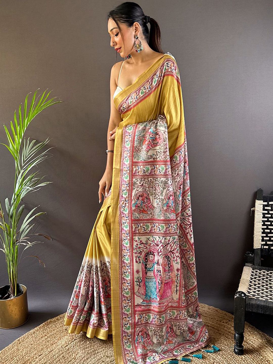 Mitera Ethnic Motifs Printed Tussar Saree - Distacart