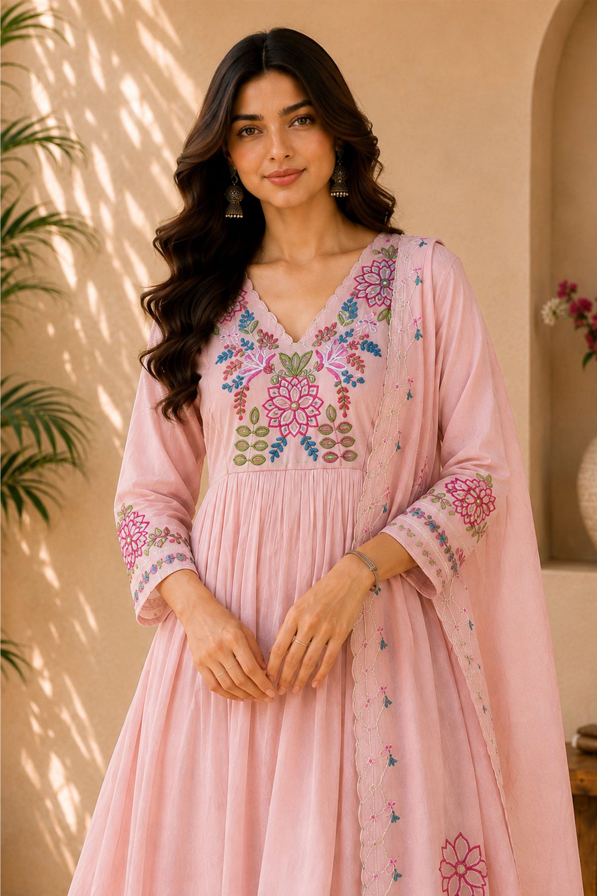 Surili Heay Roman Silk With Embroidery Work Embroidery Kurta Set - Light Pink