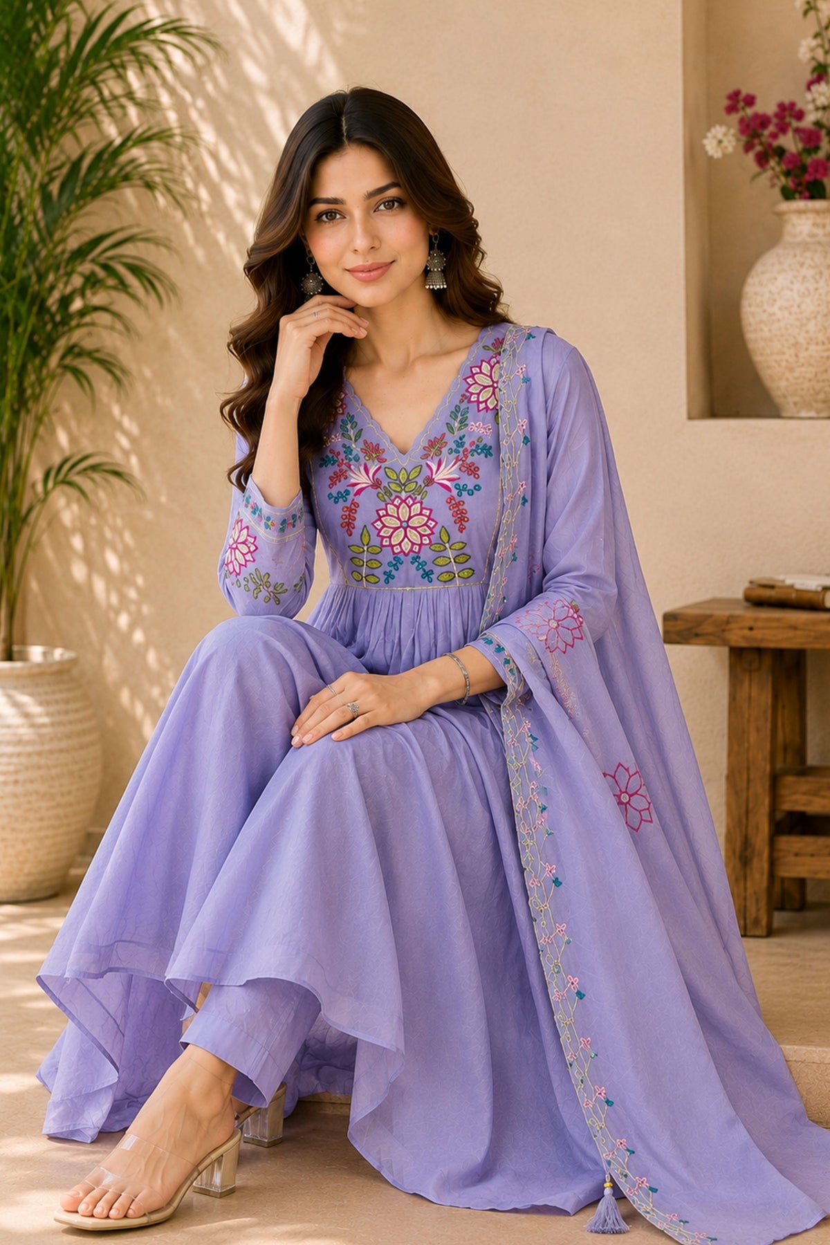 Surili Heay Roman Silk With Embroidery Work Embroidery Kurta Set - Purple