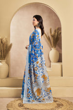 Thumbnail for Vastranavya Blue Digital Printed Linen Ready To Wear Designer Saree with Unstitched Blouse - Distacart