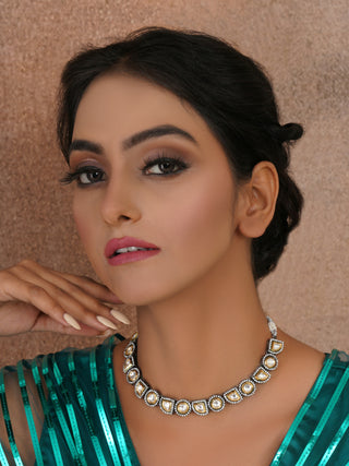 Dual Tone Kundan Neckpiece (silver) - Ruby Raang - Distacart