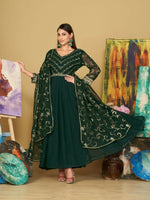Thumbnail for Jyoti Fashion Women's Bottle Green Georgette Embroidered Anarkali Kurta Pant Set With Dupatta - Distacart