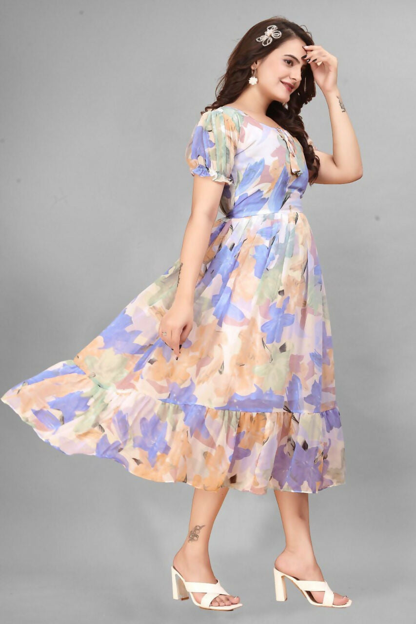 Preksha Creation New Georgette Floral Print Women Light Blue Gown - Distacart