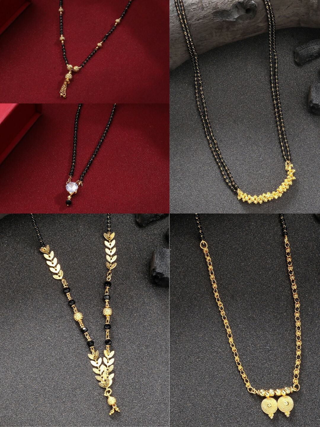 NVR Women's Set of 5 Gold-Polished Black Beaded Mangalsutra - Distacart