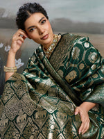 Thumbnail for Shree Shyam Fashion Bottle Green Silk Blend Saree - Distacart
