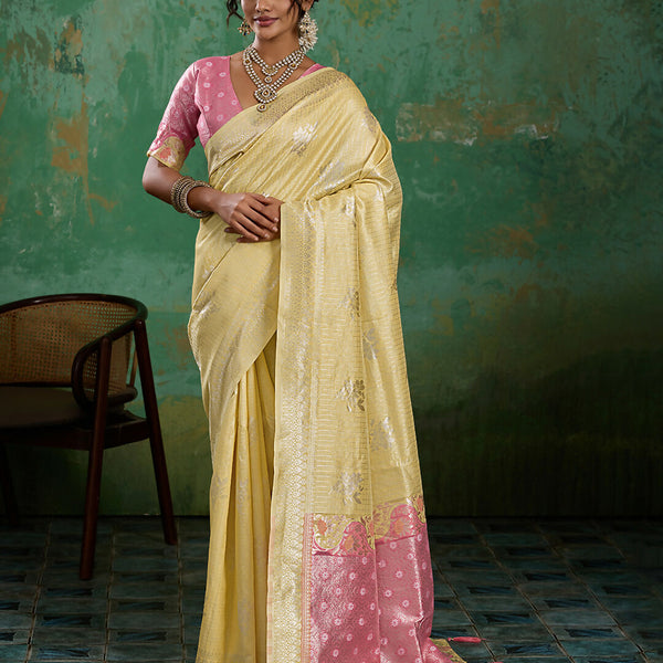 Shree Shyam Fashion Yellow Linen Cotton Saree - Dista