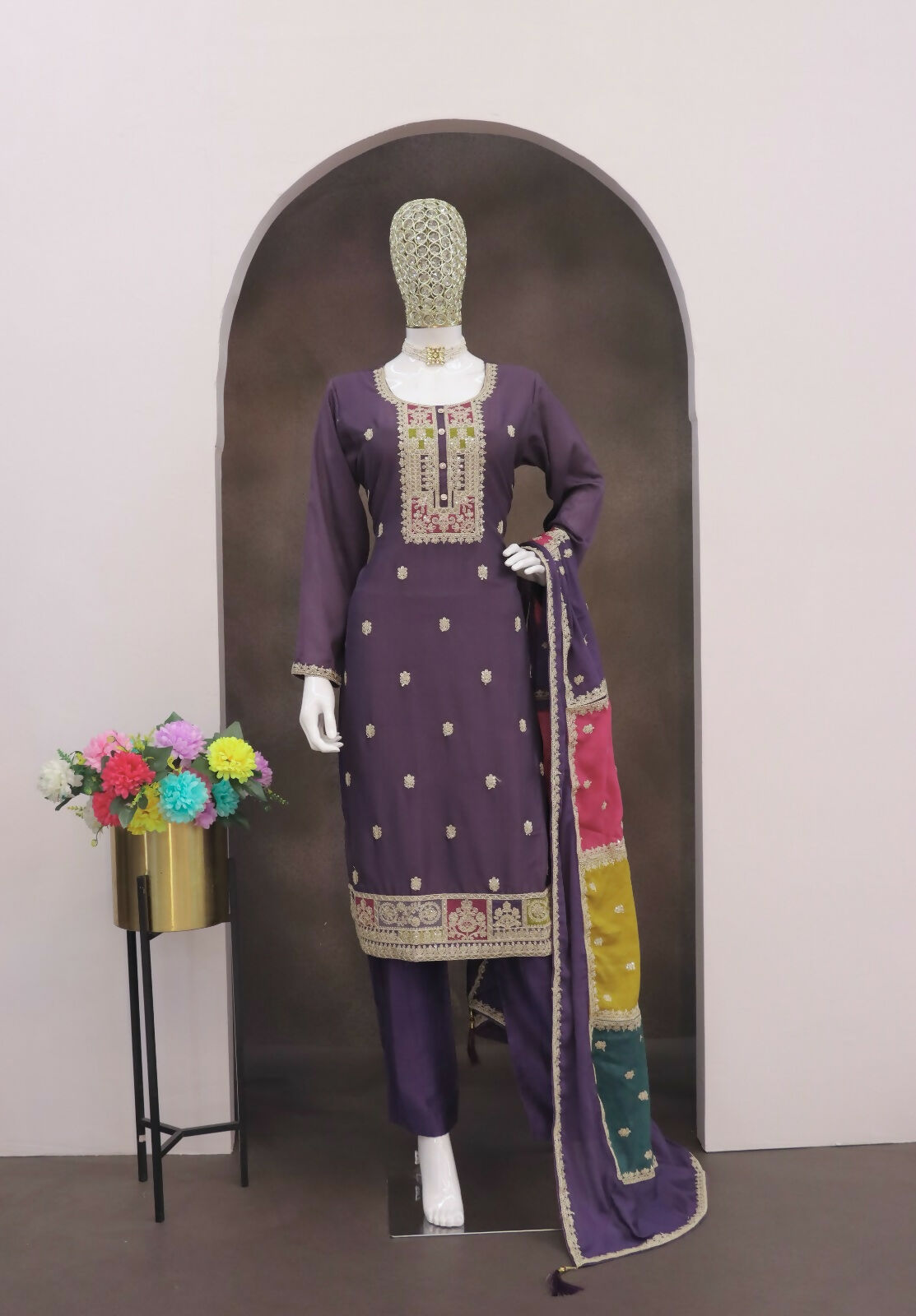 Teeya Creation Lavender Color Chinon Silk Embroidery Work Wedding Wear Designer Salwar Suit - Distacart