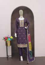 Thumbnail for Teeya Creation Lavender Color Chinon Silk Embroidery Work Wedding Wear Designer Salwar Suit - Distacart