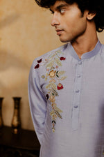 Thumbnail for Falling Raw Silk Power Blue Botanical Bloom Kurta Set By Hilo Design