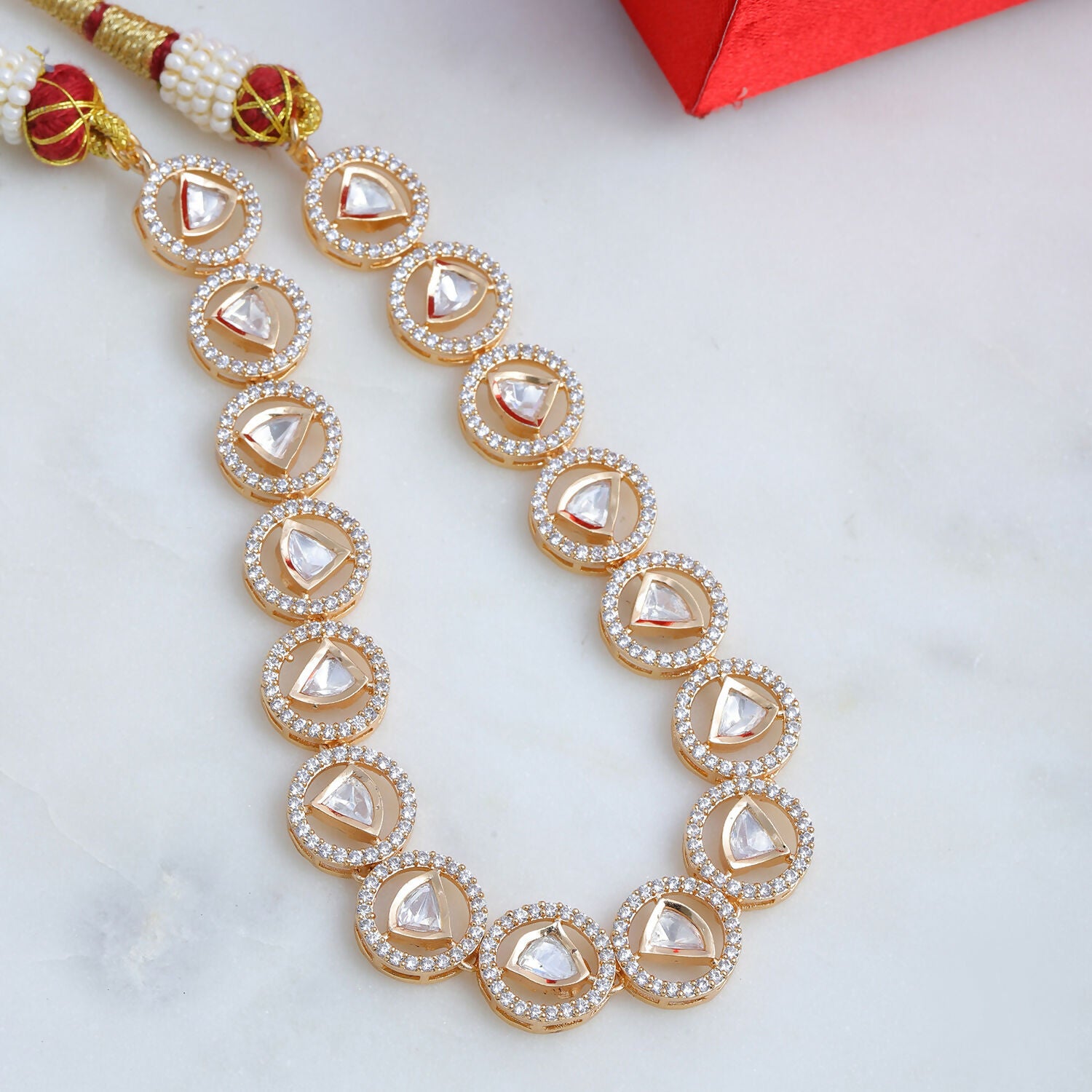 Patti Shapped Kundan and Round Diamond Neckpiece (Gold) - Ruby Raang - Distacart