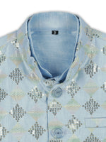 Thumbnail for Joban Fashion Kids Island stylish Tikli work Nehru Jacket Full Sleeves Kurta, Pyjama Set - Sky Blue - Distacart
