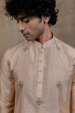 Thumbnail for Semi Pattu Peach Ananta Kurta Set By Hilo Design