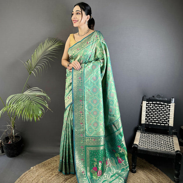 Joban Fashion Aqua Green Geometric Pattern Soft Silk Patola Saree - Distacart