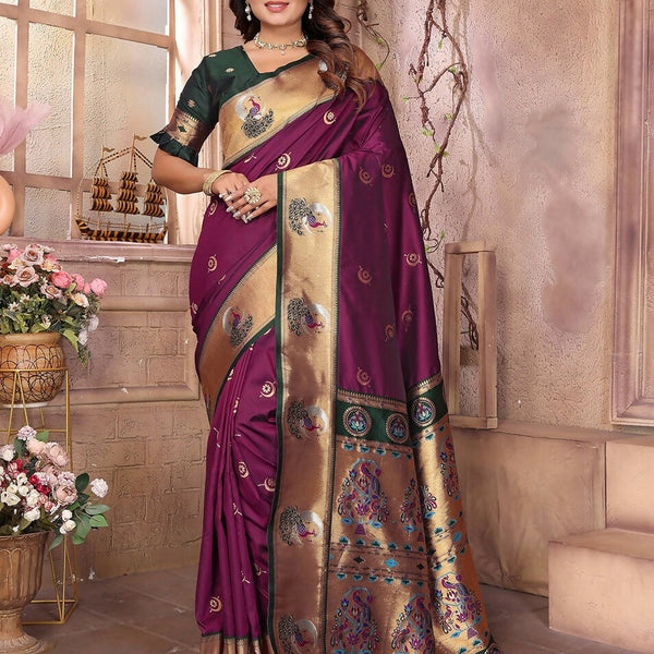 Joban Fashion Paithani Maroon Woven Soft Silk Saree - Distacart