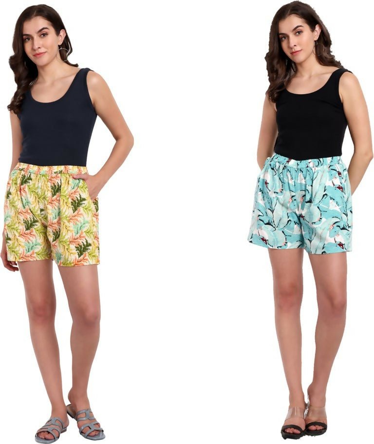 Alvano Printed Blue, Yellow Boxer Shorts, Night Shorts, Regular Shorts, Bermuda Shorts - Distacart