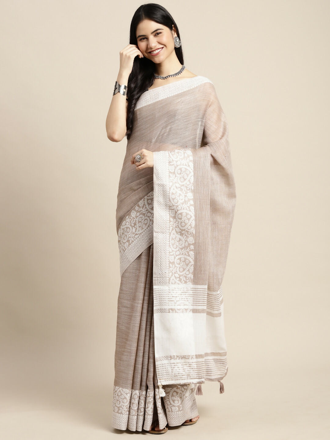 Astita Linen Beige Saree