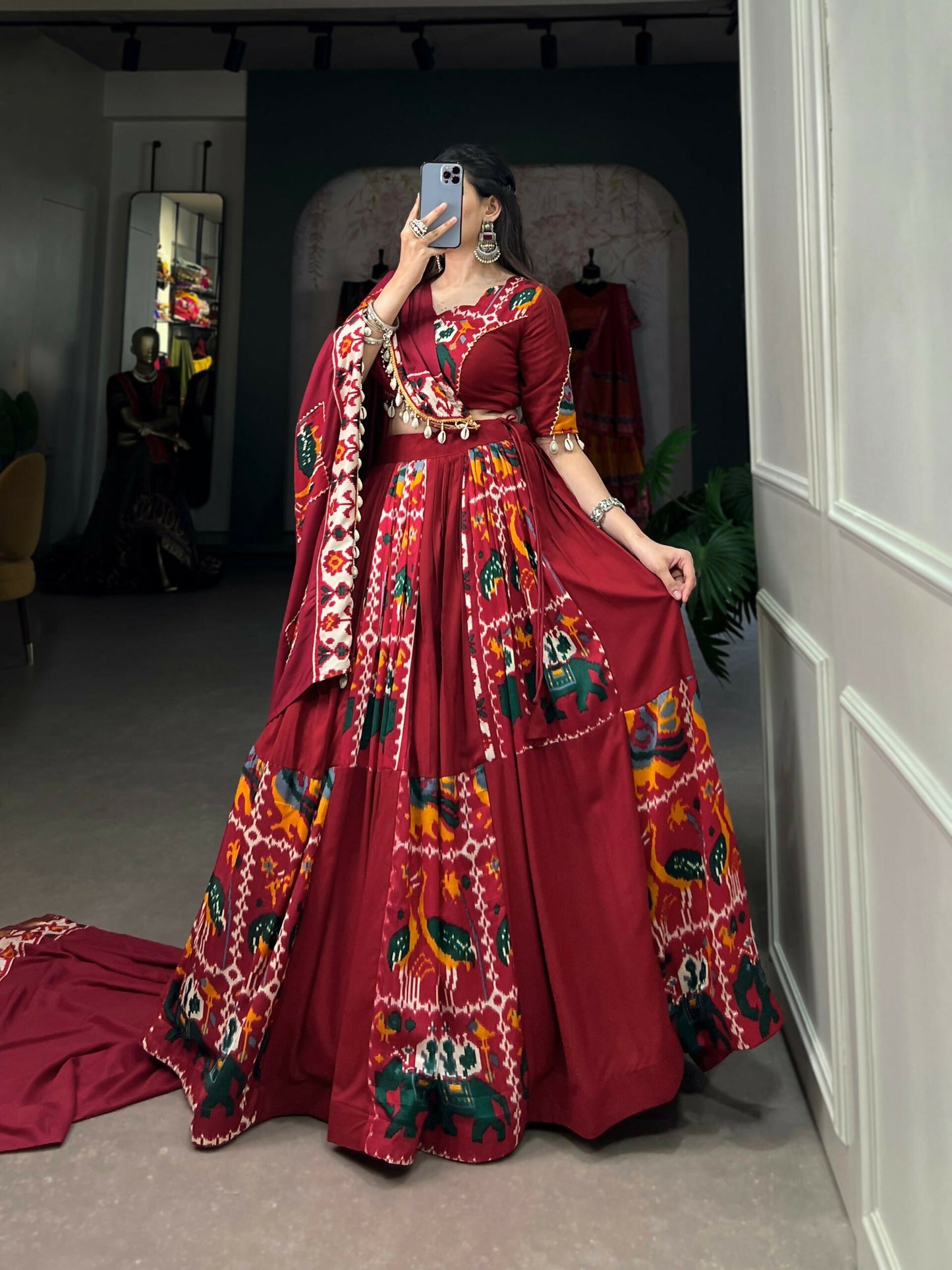 Vastranavya Navaratri Special Rayon with Printed Silk Lehenga with Stitched Choli - Mustard - Distacart