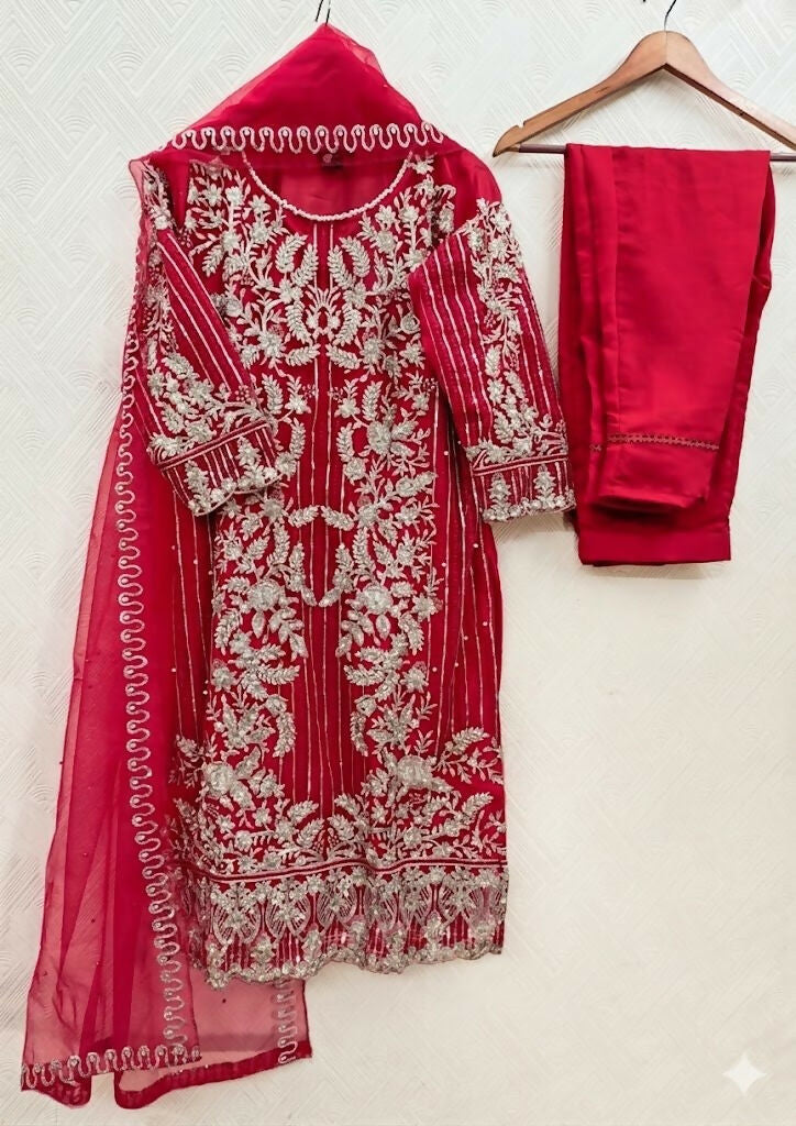 Teeya Creation Womens New Soft Net With Heavy Embroiedery With Sequence Work Kurta Set - Dista