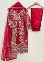 Thumbnail for Teeya Creation Womens New Soft Net With Heavy Embroiedery With Sequence Work Kurta Set - Dista