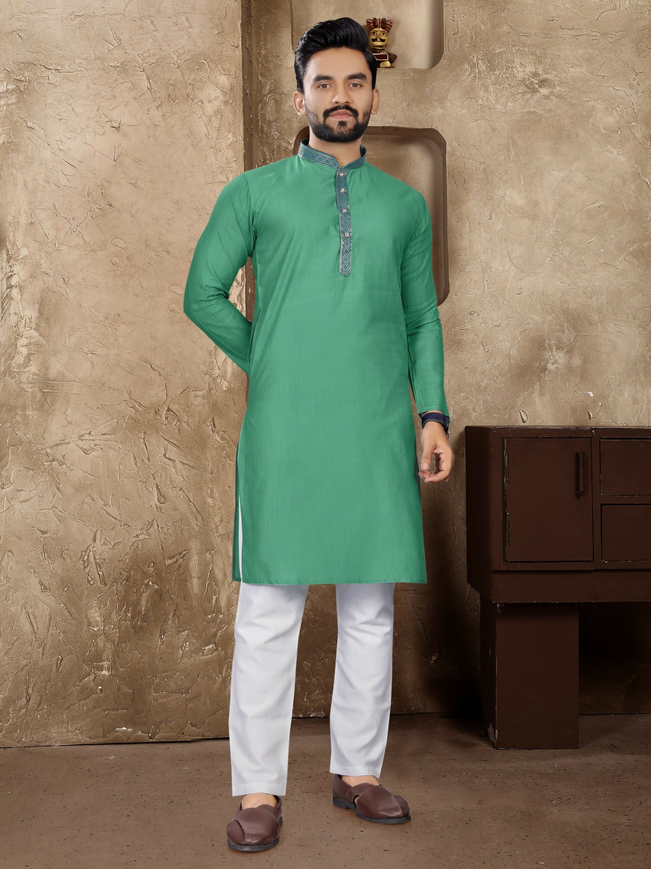 Anaita Rama Green Linen Silk Straight Kurta - Distacart