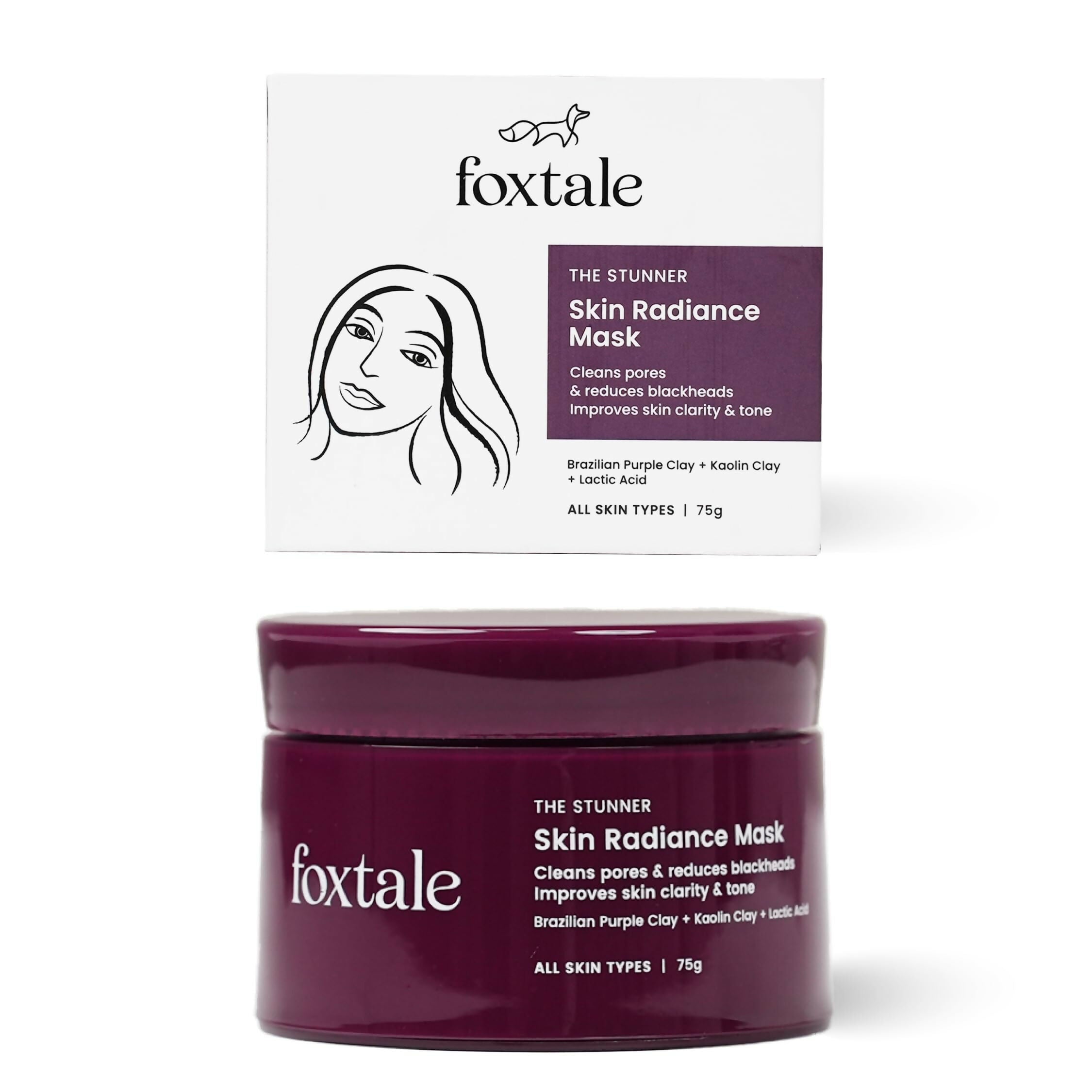 Foxtale De-Tan Face Mask For Glowing Skin - Clay Mask with Lactic Acid For Tan Removal, Reduction in Blackheads, Instant Brightening - Distacart
