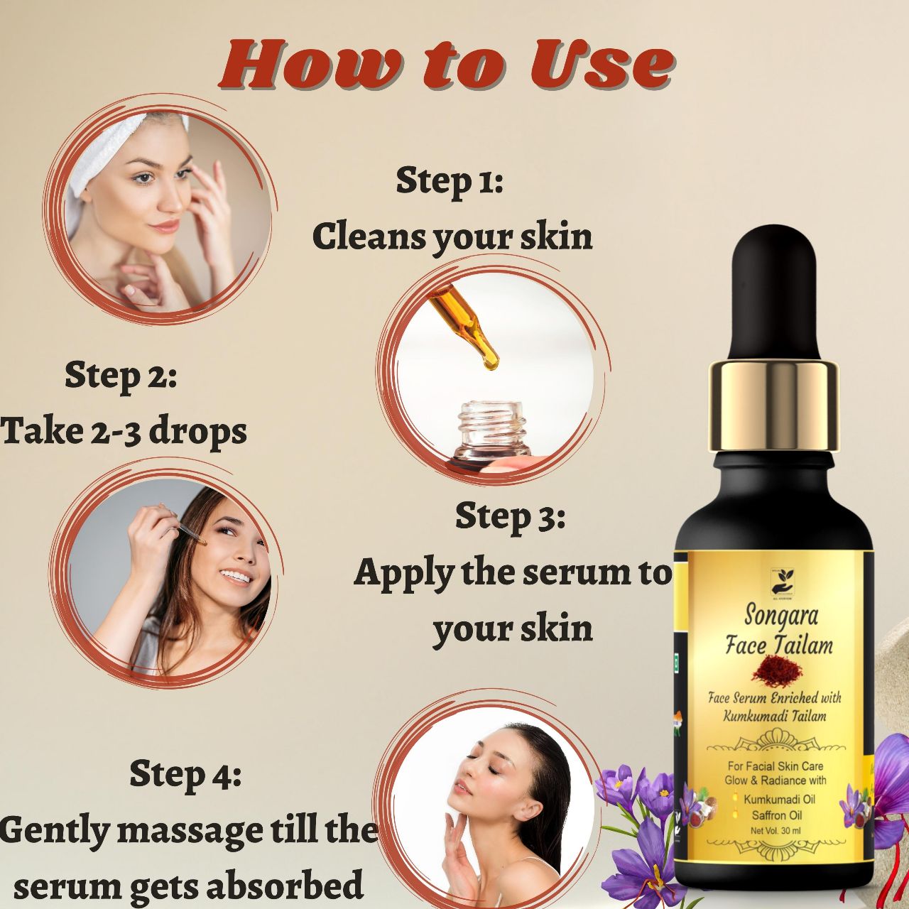 Songara Face Serum - Enriched With Kumkumadi Tailam - Dista