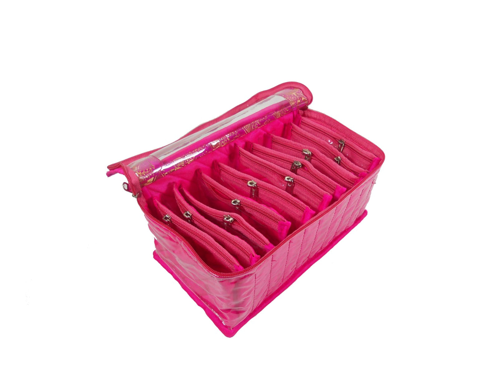 Asmaani Satin 10 Pink Pocket Jewellery Organizer