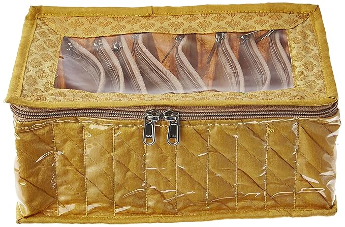 Asmaani Satin 10 Yellow Pocket Jewellery Organizer