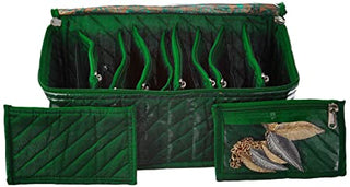 Asmaani Satin 10 Green Pocket Jewellery Organizer