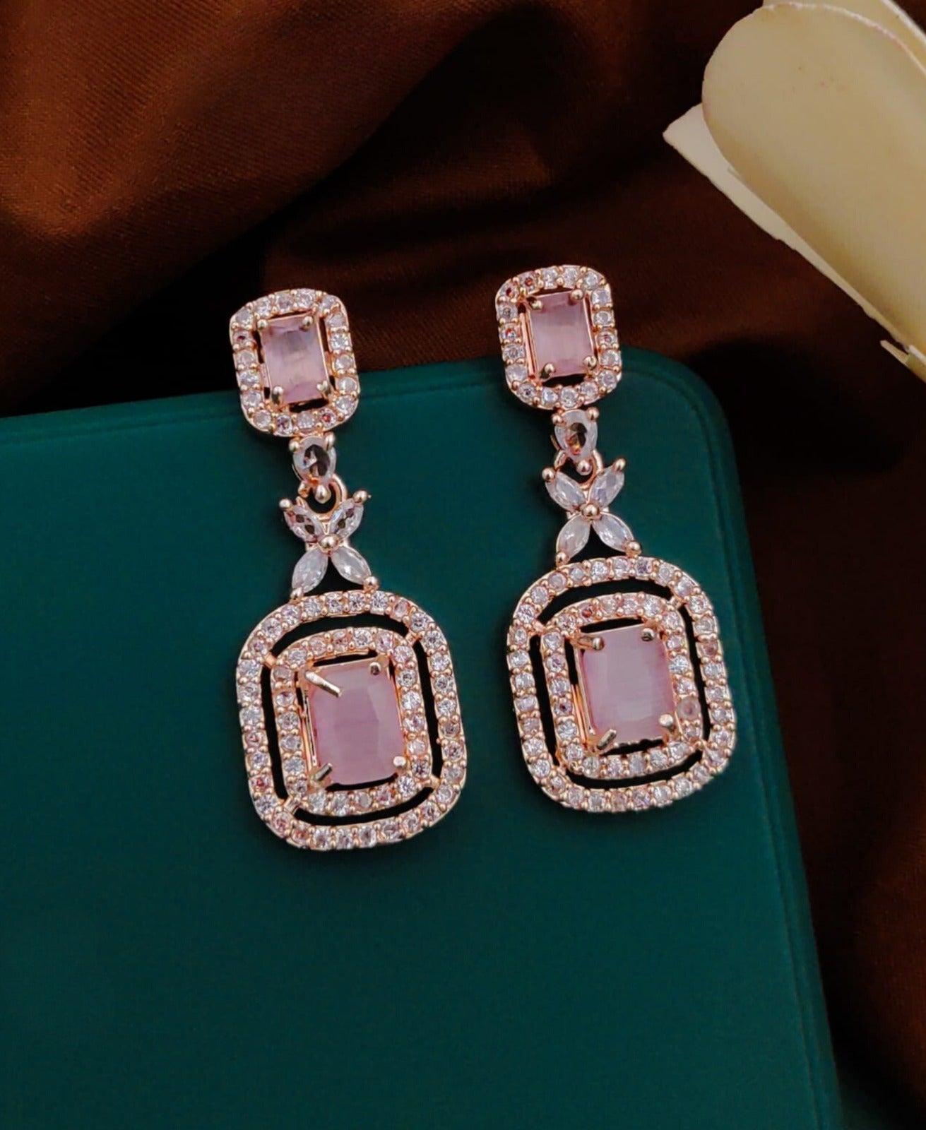 Pink American Diamond Party Earrings By House of Ree - Distacart