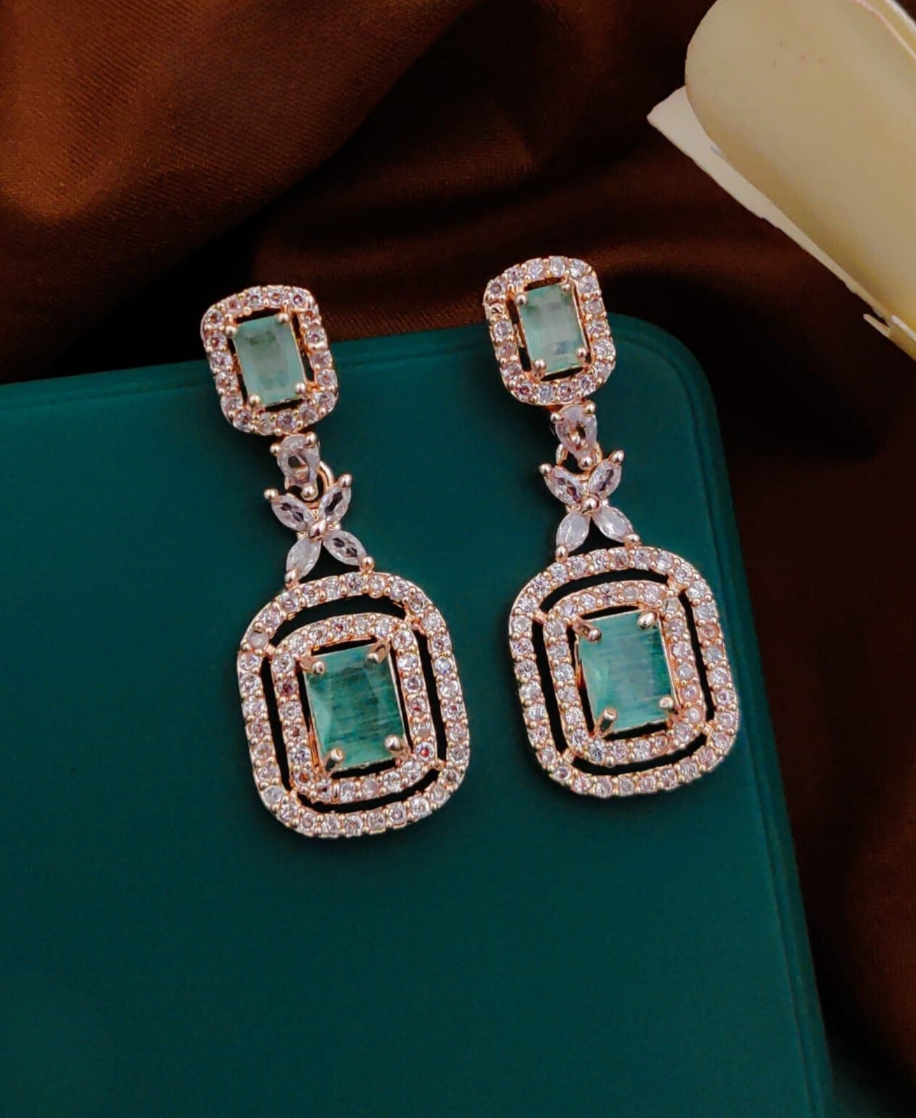 Mint Green American Diamond Party Earrings By House of Ree - Distacart