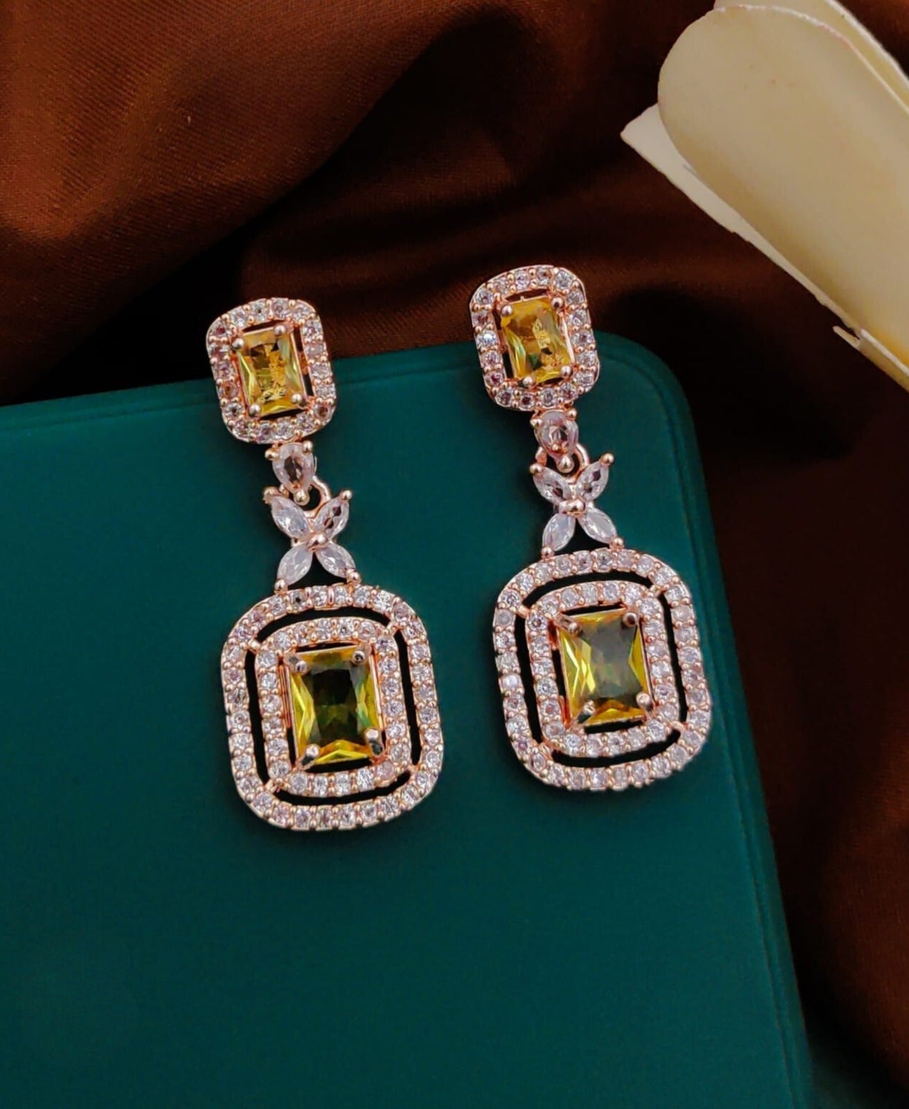 Yellow American Diamond Party Earrings By House of Ree - Distacart