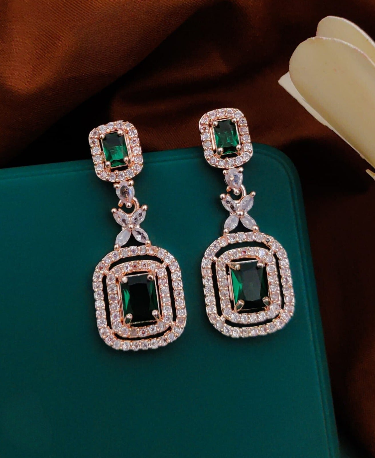 Green American Diamond Party Earrings By House of Ree - Distacart