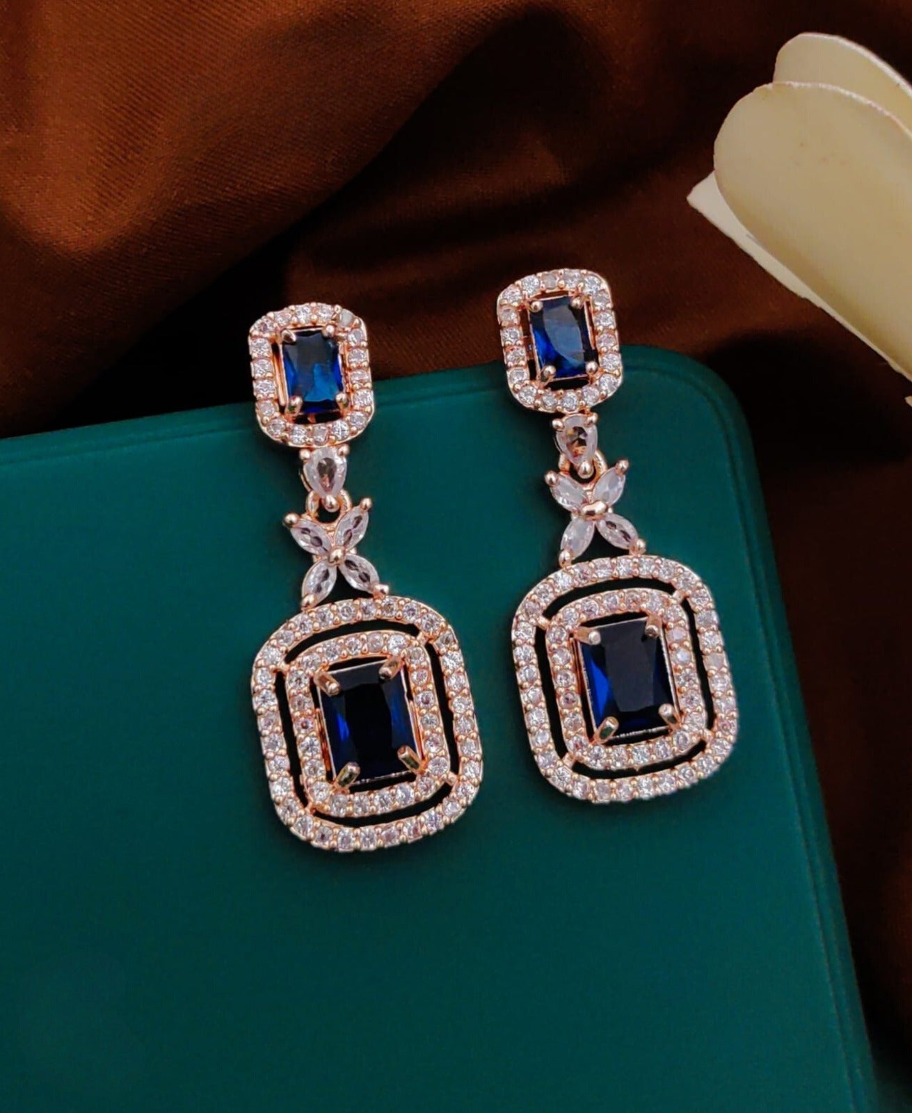 Blue American Diamond Party Earrings By House of Ree - Distacart